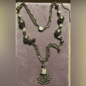 Vintage Gold Tone Multi Chain Strands W/ Gold Tone Bead Stations 1970s Necklace